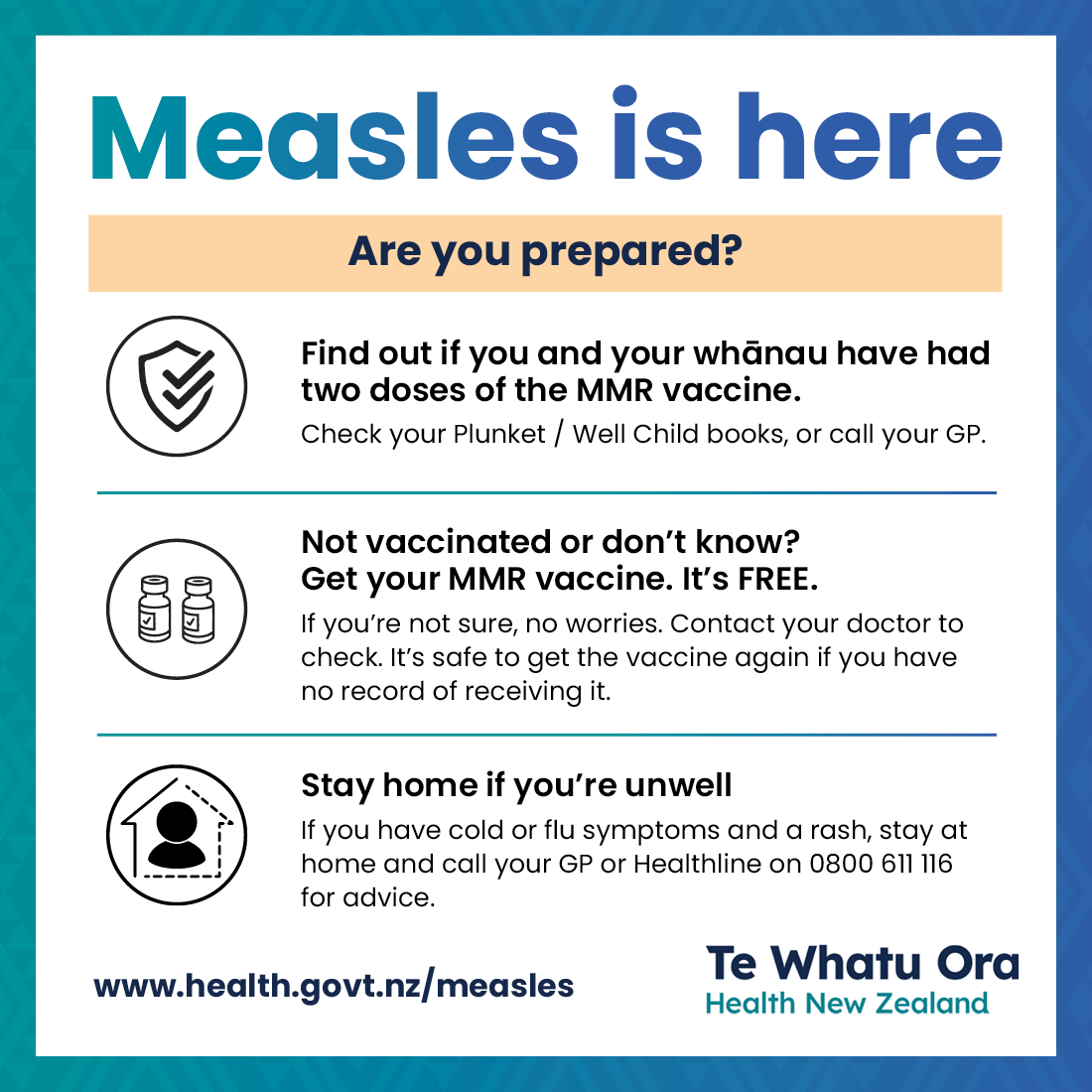 English TeWhatuOra Measles Resources December Social Tiles v38