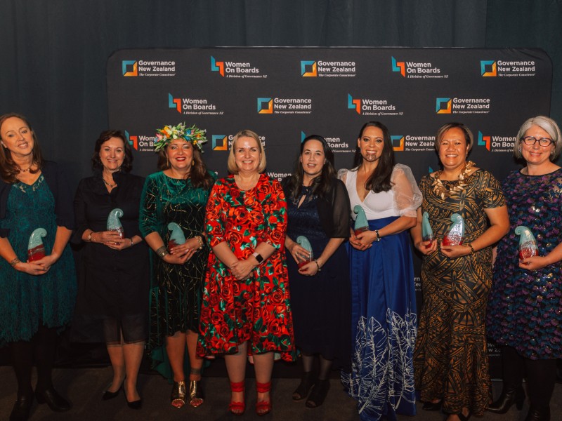 Winner of the Women in Governance Awards 2022 Tania Simpson Susan Doughty Mele Wendt Elle Archer Wyndi Tagi Meleane Burgess and Sally Morrison